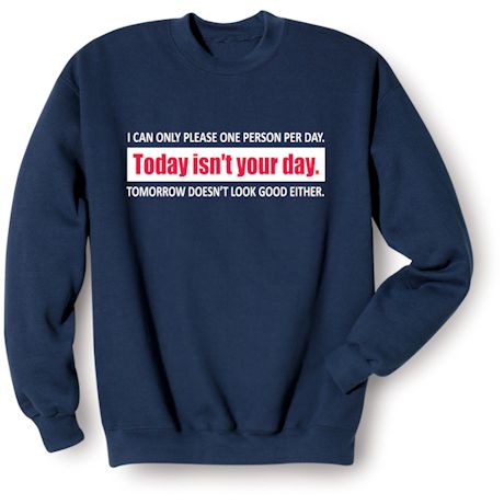 I Can Only Please One Person Per Day. Today Isn't Your Day. Tomorrow Doesn't Look Good Either. Shirts