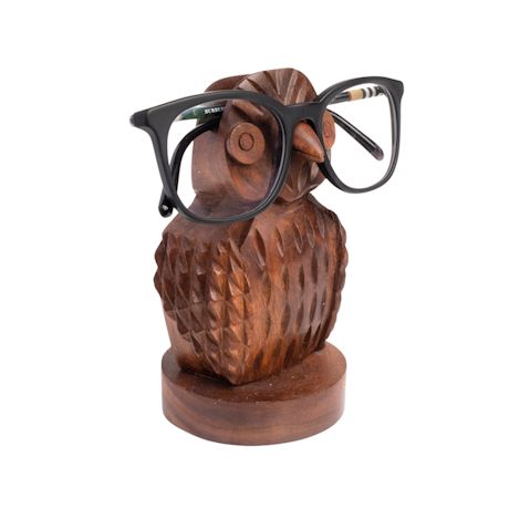 Carved Owl Eye Glass Holder