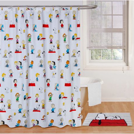 Peanuts Bathroom Accessories - Shower Curtain And Hooks