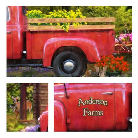 Personalized Vintage Red Truck Framed Canvas (Spring or Winter)