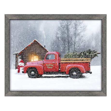 Personalized Vintage Red Truck Framed Canvas (Spring or Winter)