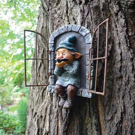 Gnome In Window Tree Decor