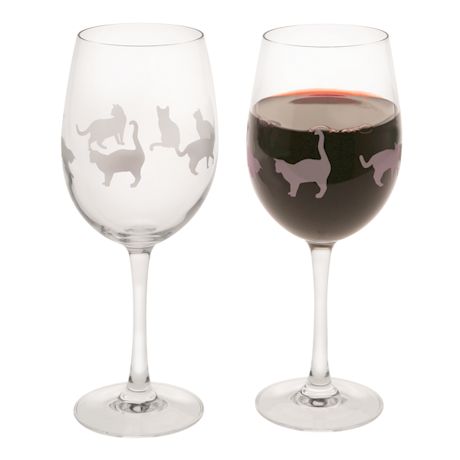 Prancing Cats Wine Glasses - Set Of 2