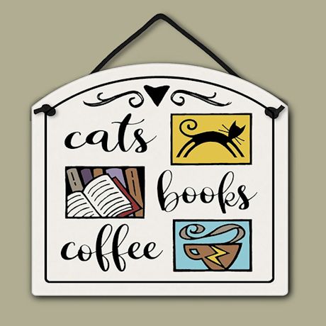 Cats Books Coffee Ceramic Wall Sign