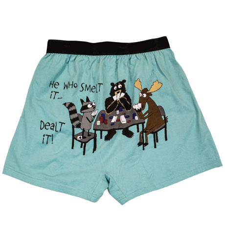 Who Smelt It Dealt It Funny Boxers with Moose and Cards in Cotton with Elastic Waist