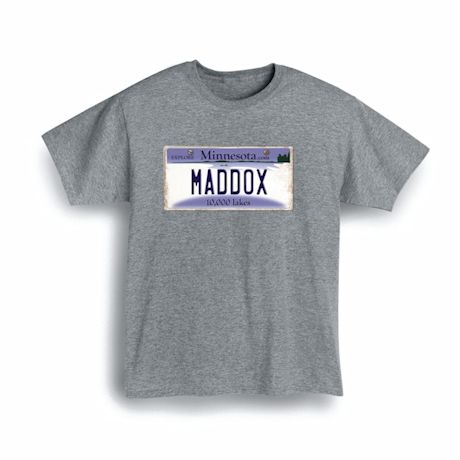 Personalized State License Plate T-Shirt or Sweatshirt - Minnesota