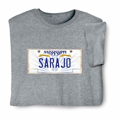 Personalized State License Plate T-Shirt or Sweatshirt - Mississippi