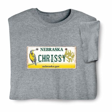 Personalized State License Plate T-Shirt or Sweatshirt - Nebraska
