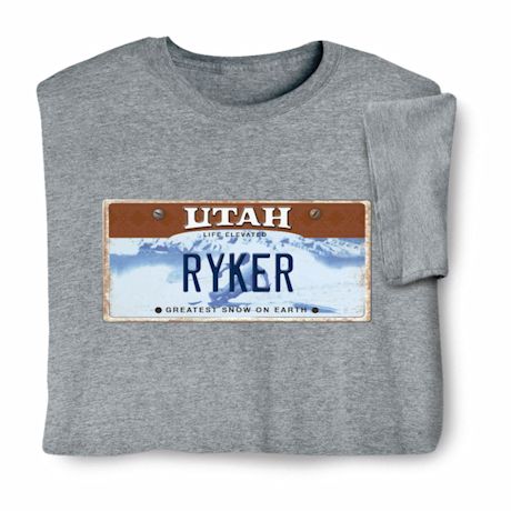 Personalized State License Plate T-Shirt or Sweatshirt - Utah