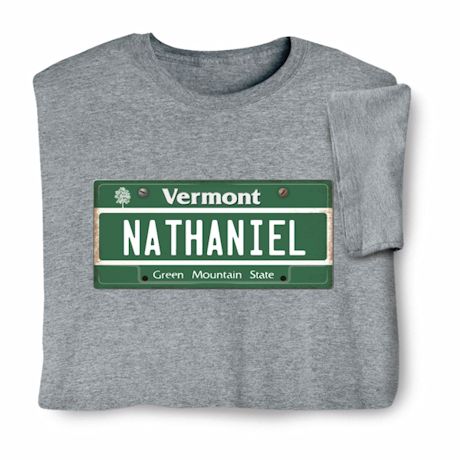 Product image for Personalized State License Plate T-Shirt or Sweatshirt - Vermont