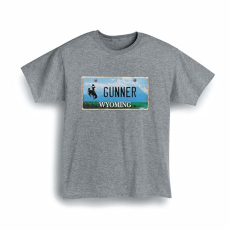 Personalized State License Plate T-Shirt or Sweatshirt - Wyoming