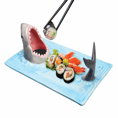 Shark Attack Hand-Painted Ceramic Sushi Serving Platter