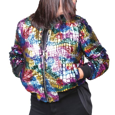 Colorful Rainbow Sequin Bomber Jacket