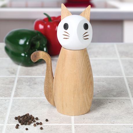 Wooden House Cat Salt or Pepper Mill & Spice Grinder