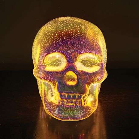 3-D LED Lit Skull Light - Silver Mercury Glass Table Desk Accent Lamp