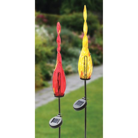 Red Glass Solar Flame Yard Stake