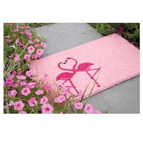 Hand-stenciled Flamingo Doormat