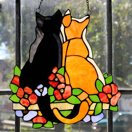 Stained Glass Cats In The Garden Window Panel
