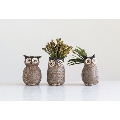 Stoneware Owl Planter/Vase Set