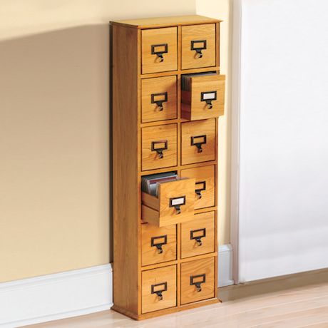 Library CD Storage Cabinet, Plain Oak - 12 Drawers