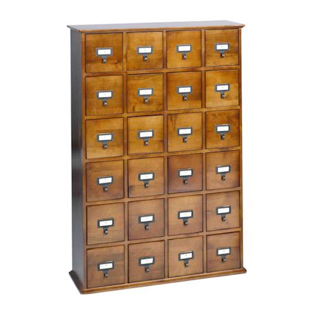 Library Style CD Storage Cabinet with 24 Drawers, walnut - Holds 288 CDs
