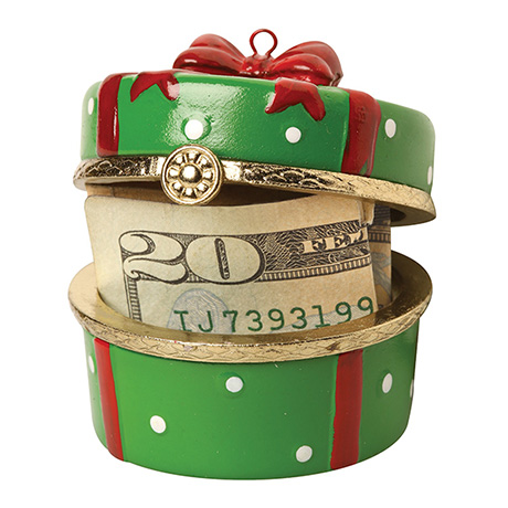 Porcelain Surprise Ornament - Green Round Gift Box
