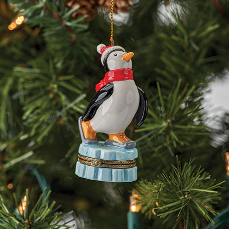 Product image for Porcelain Surprise Ornament - Skating Penguin