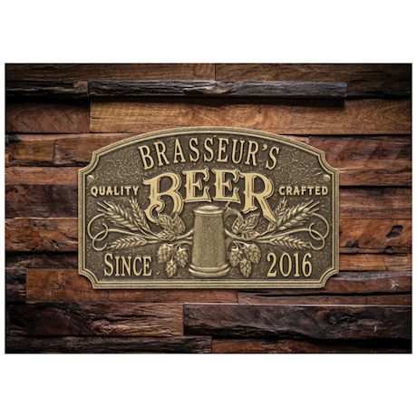 Personalized Quality Craft Beer Plaque, Antique Brass