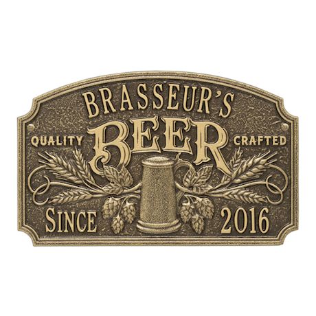 Personalized Quality Craft Beer Plaque, Antique Brass