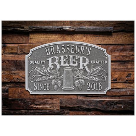 Personalized Quality Craft Beer Plaque, Pewter/Silver