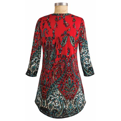 Pleated Red Paisley Tunic Top