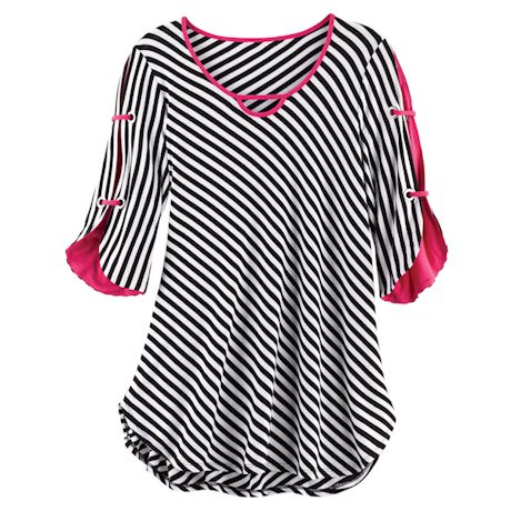 Black & White Ava Stripe Top - Keyhole Neckline