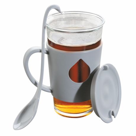 Swan Mug and Spoon - Glass Cup and Silicone Handle - Grey - 16 Ounce