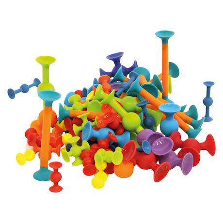 Fat Brain Toys Squigz Jumbo 75 Piece Set with Storage Bag - Exclusive Combo Suction Toy Building Set - BPA-Free
