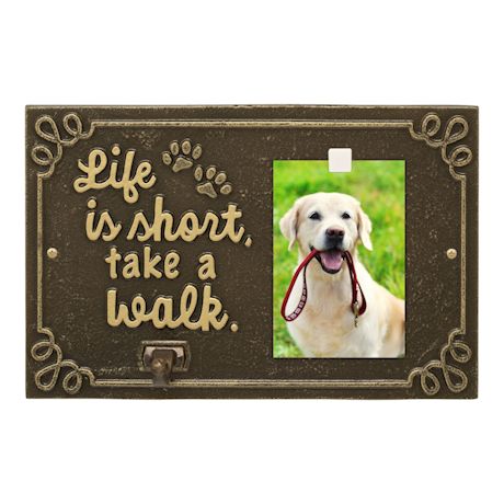Whitehall Life is Short Take a Walk Pet Photo Wall Plaque with Leash Hook - Keepsake Animal Paw Print Sign