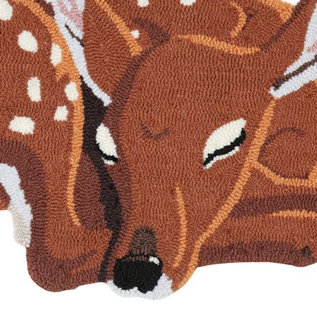 35 x 18 WHAT ON EARTH Sleeping Deer Rug Cute Hand-Hooked Animal Shaped Accent Rug