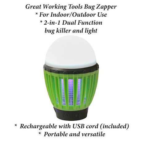 GREAT WORKING TOOLS Portable Bug Zapper Mosquito Killer Lamp Camping Bug Zapper Outdoor Indoor Insect Killer LED Light B