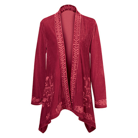 Product image for Women's Floral Embroidered Velvet Kimono - Raspberry