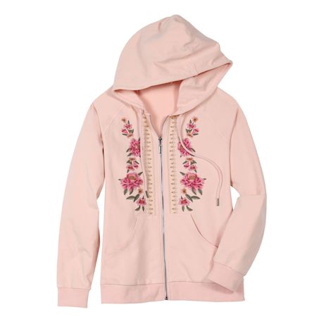 Women's Floral Embroidered Full Zip Hoodie