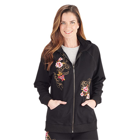 Women's Floral Embroidered Full Zip Hoodie