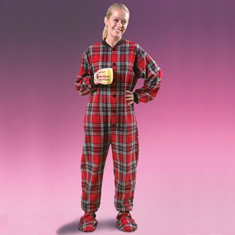 Adult Flannel Footed Pajamas - Plaid
