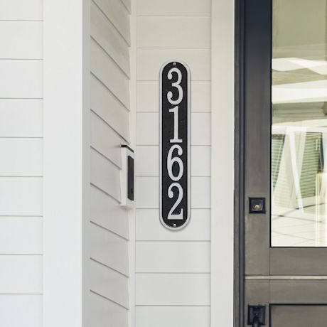 Personalized Vertical House Number Plaque, Black/Silver