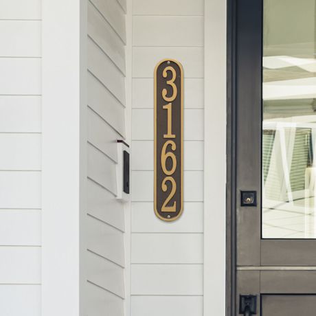 Personalized Vertical House Number Plaque, Black/Gold