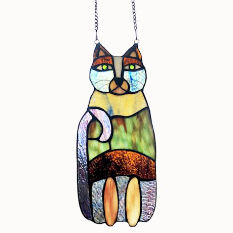 Crazy Cat Stained Glass Window Panel