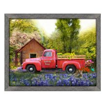 Product Image for Personalized Vintage Red Truck Framed Canvas (Spring or Winter)