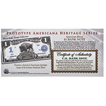Alternate image American Bison 1899 Black Eagle On Modern Genuine US $1 Bill