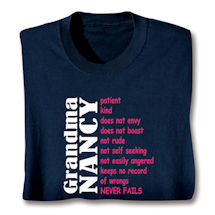 Alternate Image 3 for Personalized "Your Name" Grandma Positive Attributes T-Shirt or Sweatshirt