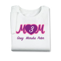 Alternate Image 1 for Personalized Mom's Pink Heart Cursive Number of Kids Shirt - Mother's Day Gift