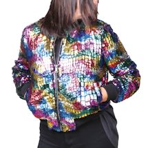 Alternate image Colorful Rainbow Sequin Bomber Jacket
