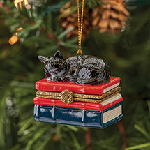 Alternate image Porcelain Surprise Ornament - Tuxedo Kitten on Books